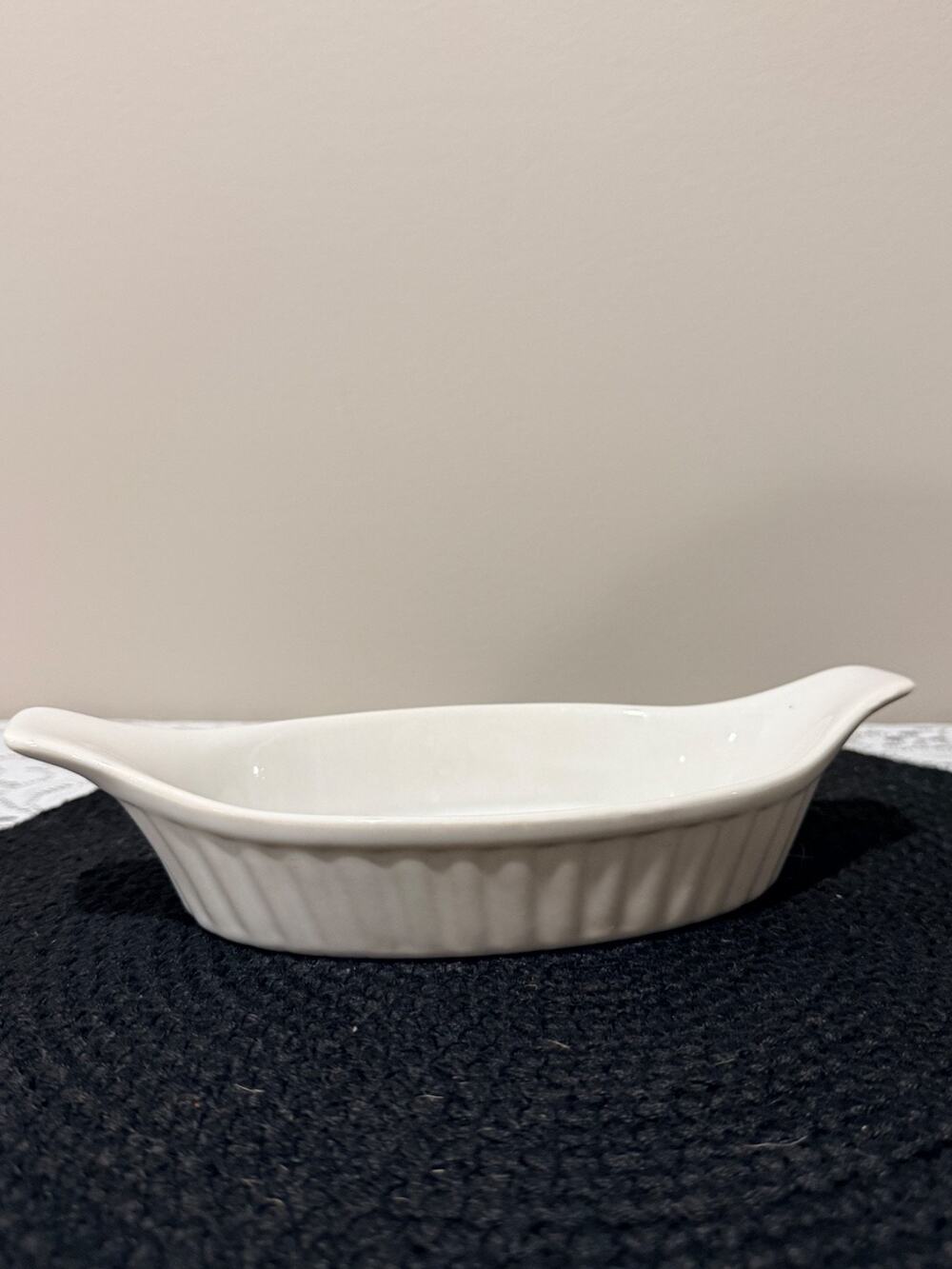 Vintage Japan White Ceramic Oval Baking Dish Handled Casserole Oven Safe